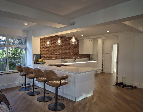 Modern kitchen project with handleless cabinetry
